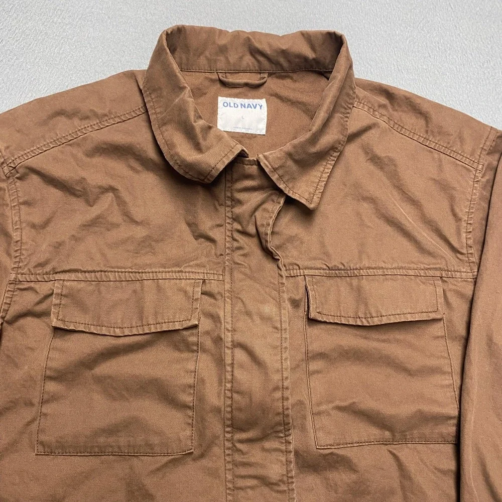 Old Navy Jacket Mens Large Brown‎ Canvas Military Full Zip Pockets Workwear - Picture 2 of 9
